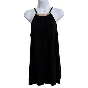 Melissa Paige Size L Black Spaghetti & Gold Metal Neck Detail Dress Poly-Spandex